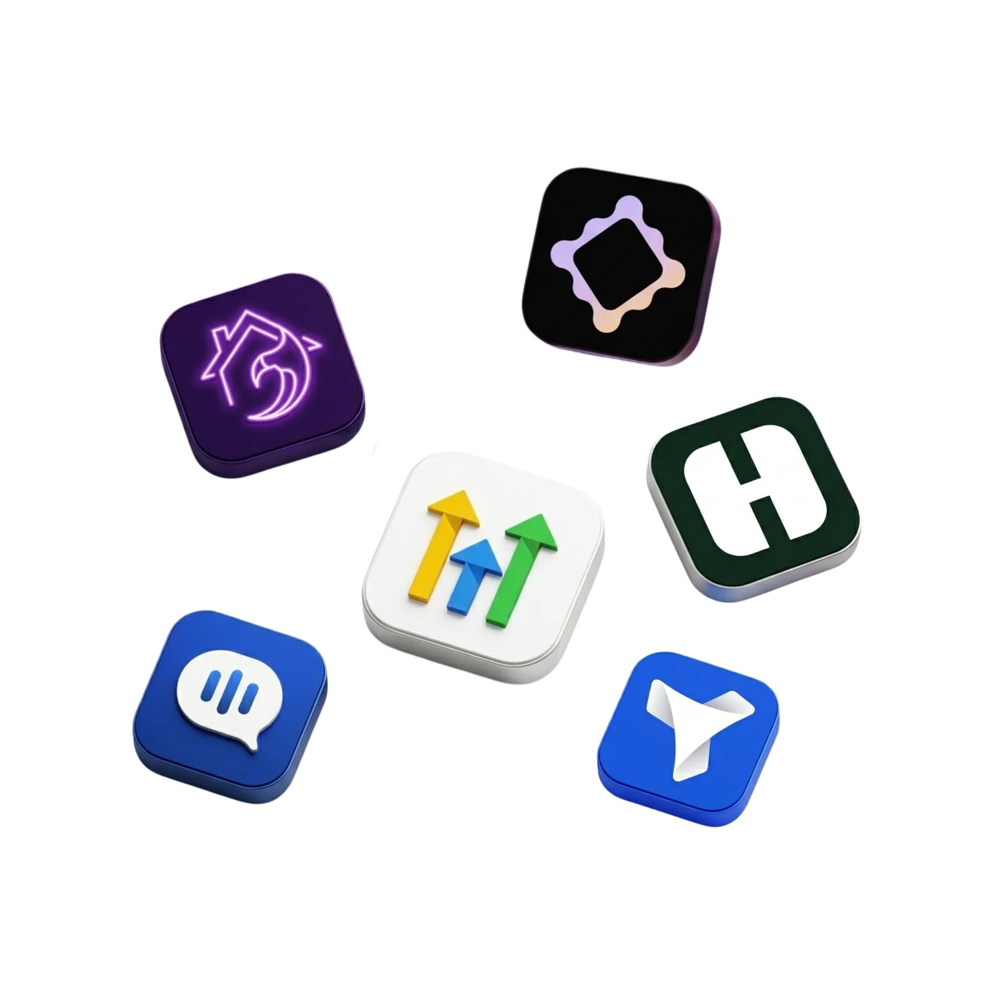 Floating cluster of contractor AI Agents app icons