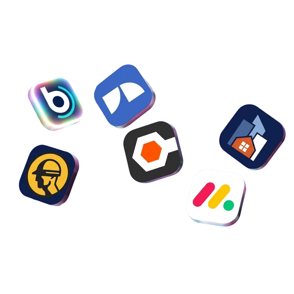 Floating cluster of contractor Project Management app icons
