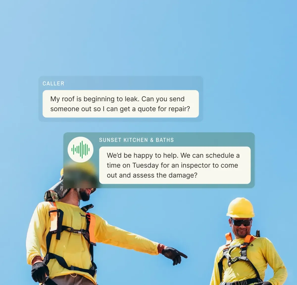 Contractor on a job site using Upfirst AI answering service to handle incoming calls