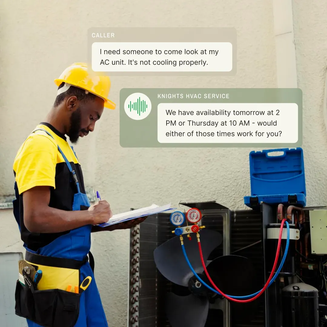 Upfirst AI handling an HVAC service call — triaging between emergency repair and routine maintenance scheduling