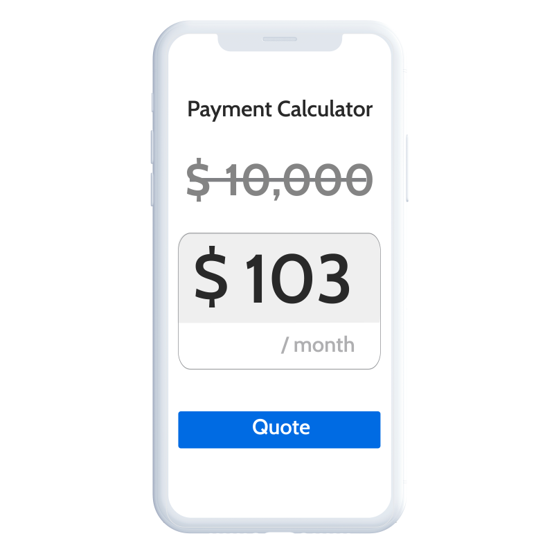 Financeit phone payment calculator showing monthly payment options for home improvement financing