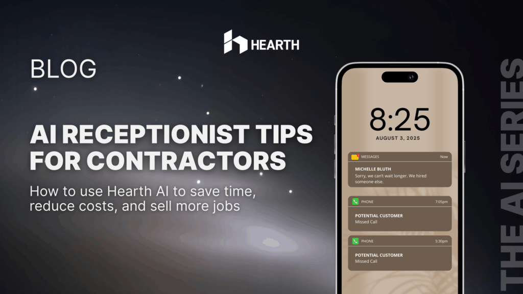 Hearth Harper AI Receptionist interface showing call handling and lead qualification features