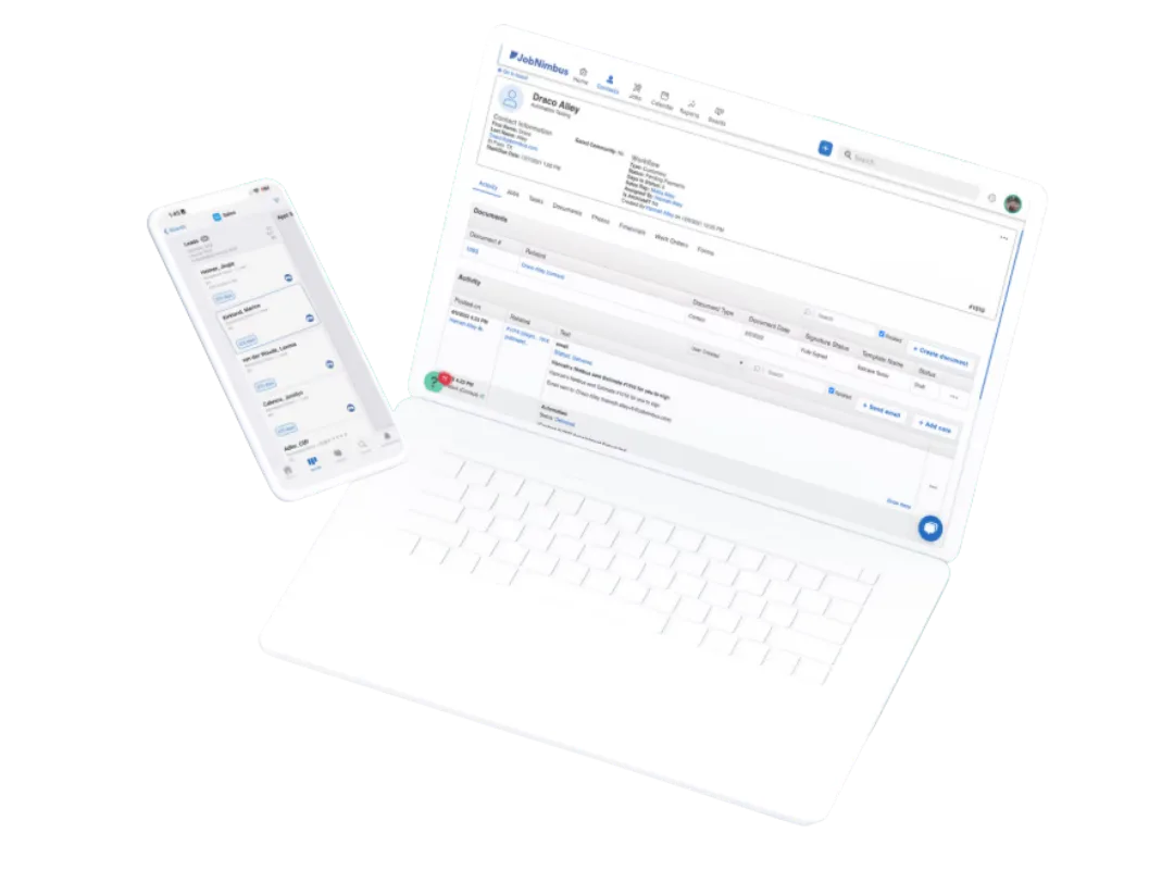 JobNimbus platform overview showing the CRM dashboard and key features