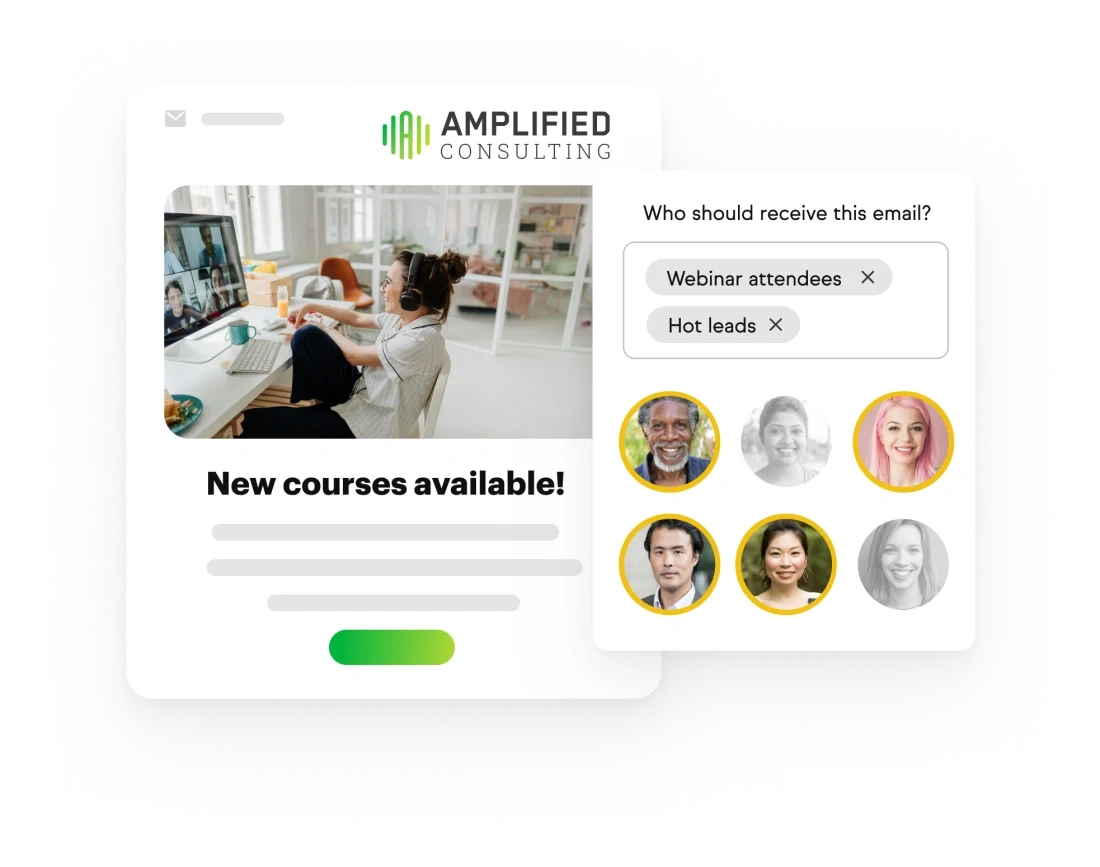 Keap email builder with template gallery showing drag-and-drop email design interface