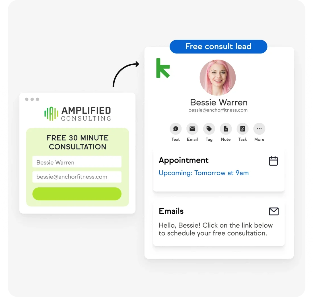 Keap lead capture and tagging interface showing segmentation tools