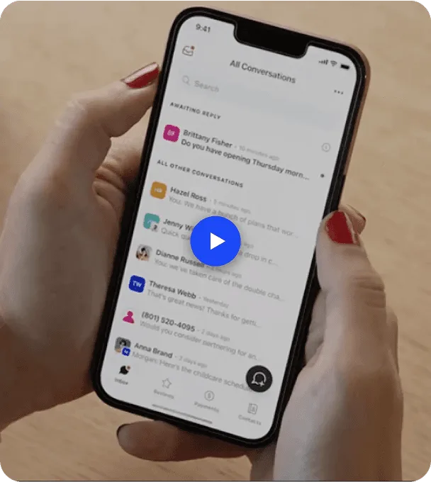 Podium mobile app showing All Conversations view with awaiting reply indicators and conversation list