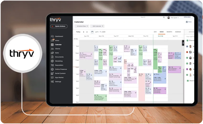 Thryv platform showing the calendar and scheduling interface with sidebar navigation