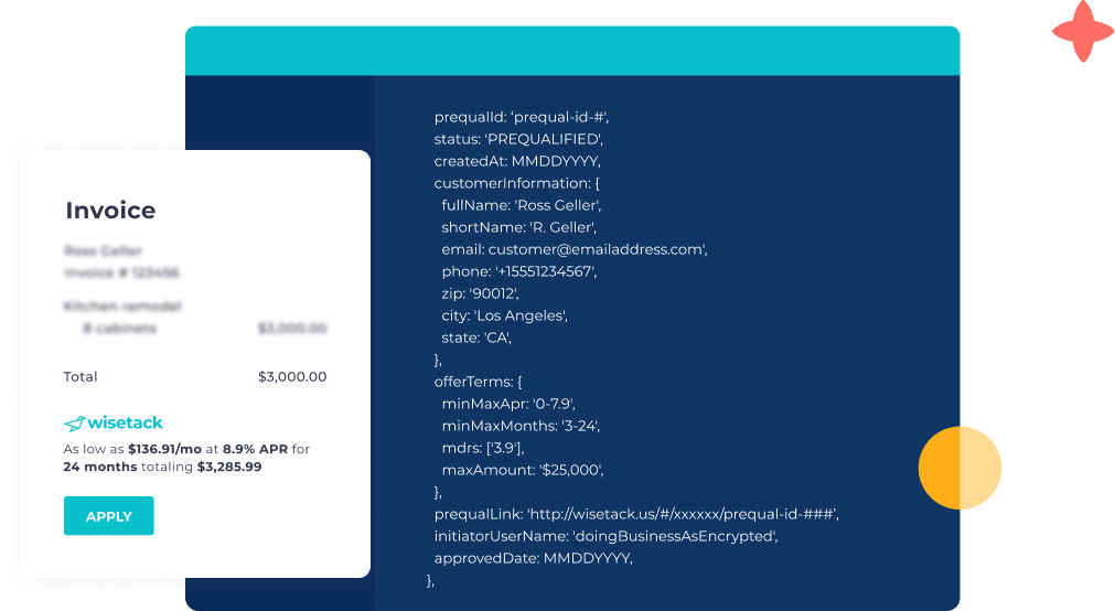 Wisetack integration illustration showing connections between customer financing and contractor field service tools