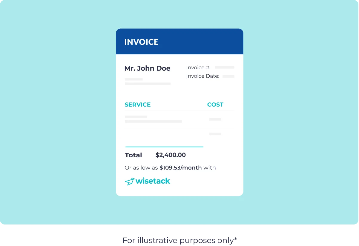 Wisetack merchant interface showing an invoice with consumer financing options attached